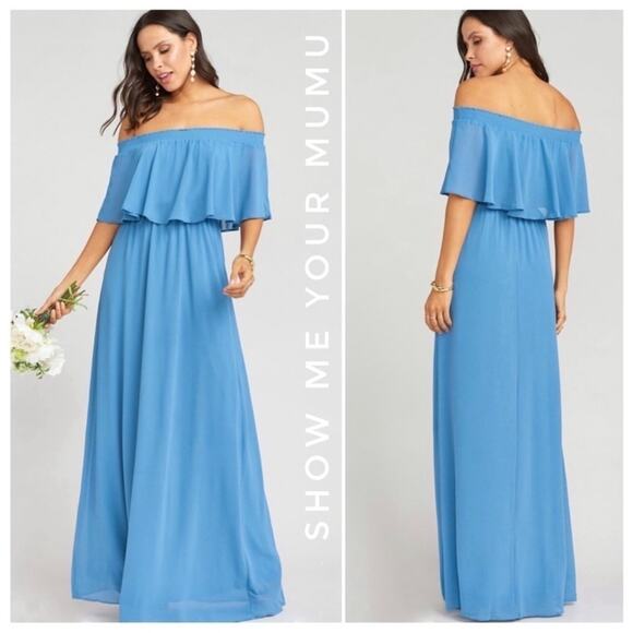 Show Me Your Mumu SMYM Hacienda maxi dress in coastal blue NEW MEDIUM - Picture 1 of 7
